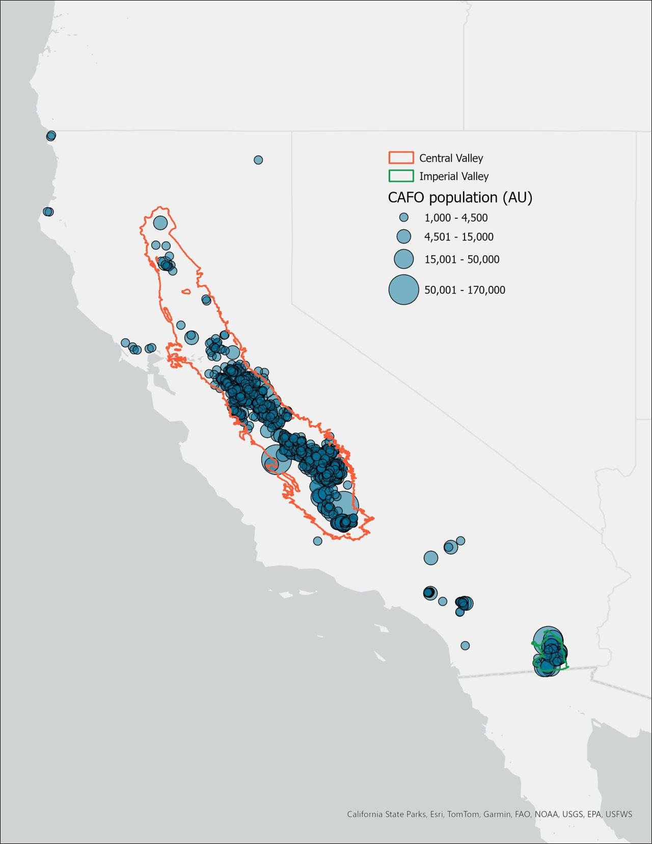 A map of all California CAFO locations. 